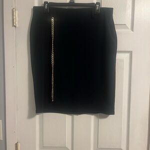 NYC Navy Pencil Skirt with Gold Chain Accent